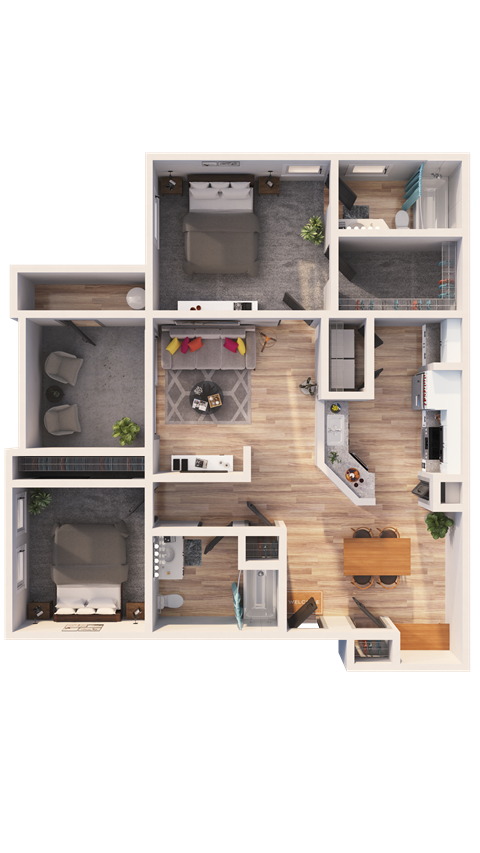 a furnished floor plan of a 1 bedroom apartment